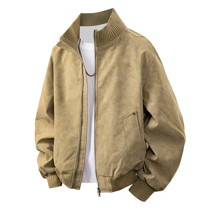 Fashionable men's oversized bomber jacket, a stylish casual outerwear piece with a front zipper.