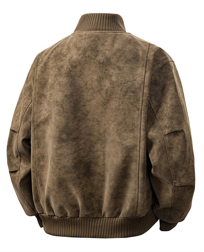Oversized men's casual bomber jacket, a fashionable outerwear staple with a convenient zipper closure.