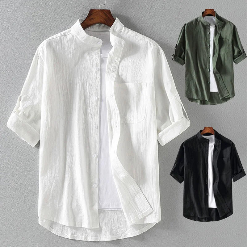 Men's oversized collared half-sleeve shirt for warm weather. Casual, stylish spring/summer fashion.