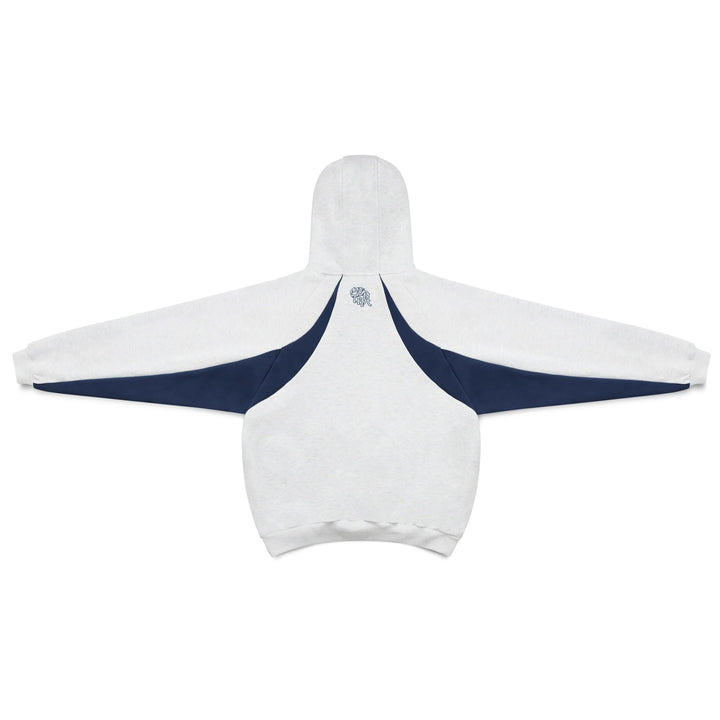 Stylish men's oversized hoodie with unique contrast panels for modern casual outfits.