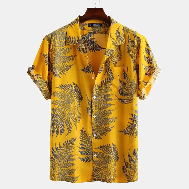 Men's Pacific Palm casual button-up shirt, perfect for summer tropical fashion & beach vacations.