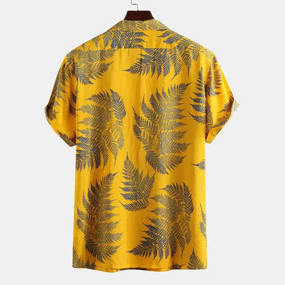Men's Pacific Palm button-up shirt, a classic tropical print for casual summer wear & resort vacations.