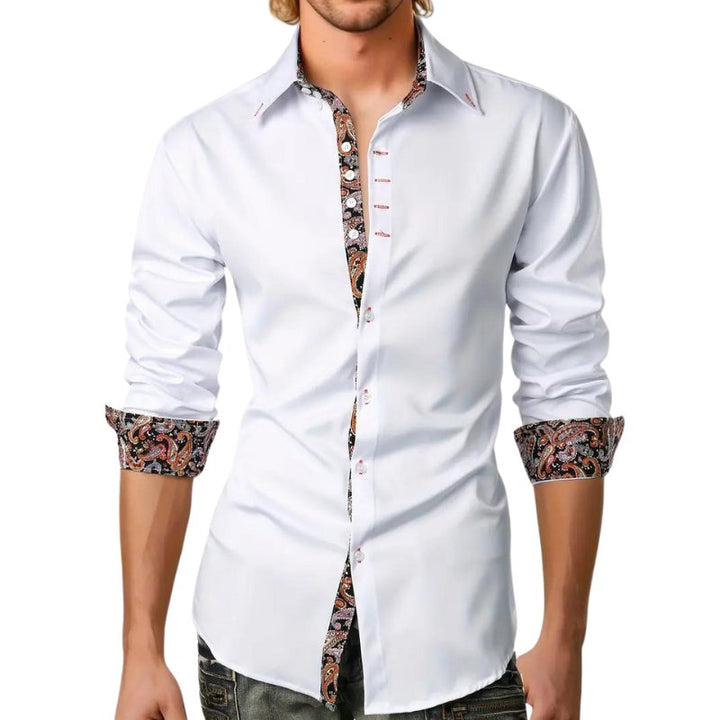 Versatile men's paisley slim fit shirt, a long sleeve wardrobe essential for any event.