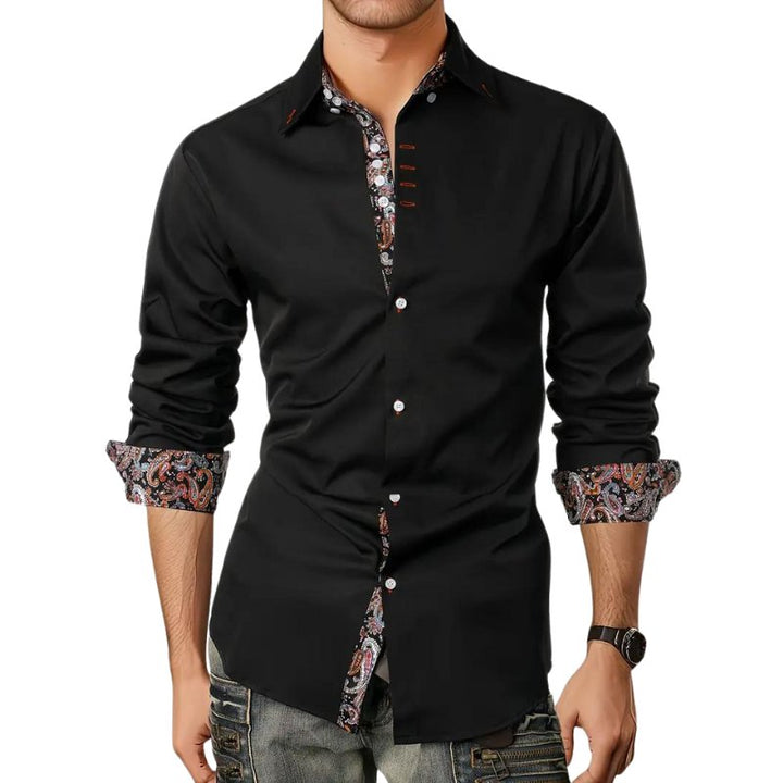Printed men's long sleeve shirt, a sophisticated slim fit top with a distinctive paisley design.
