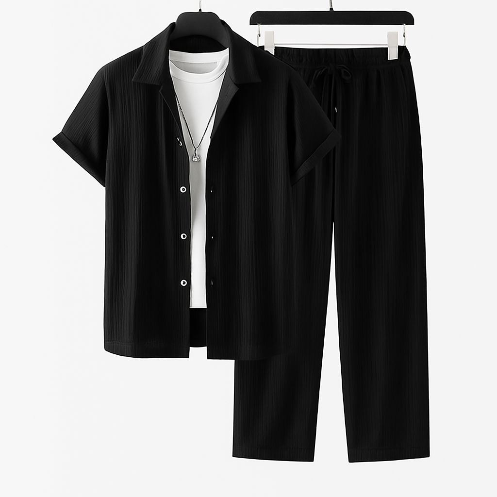 Comfortable men's Palermo two-piece set, ideal for versatile summer casual wear and relaxed vacation outfits.