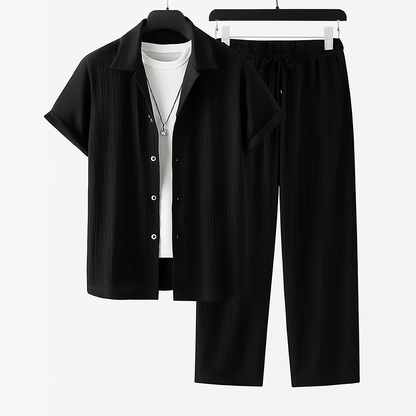 Comfortable men's Palermo two-piece set, ideal for versatile summer casual wear and relaxed vacation outfits.