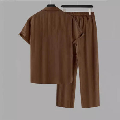 Modern men's relaxed two-piece outfit, a comfortable matching set for summer, casual, and resort wear.