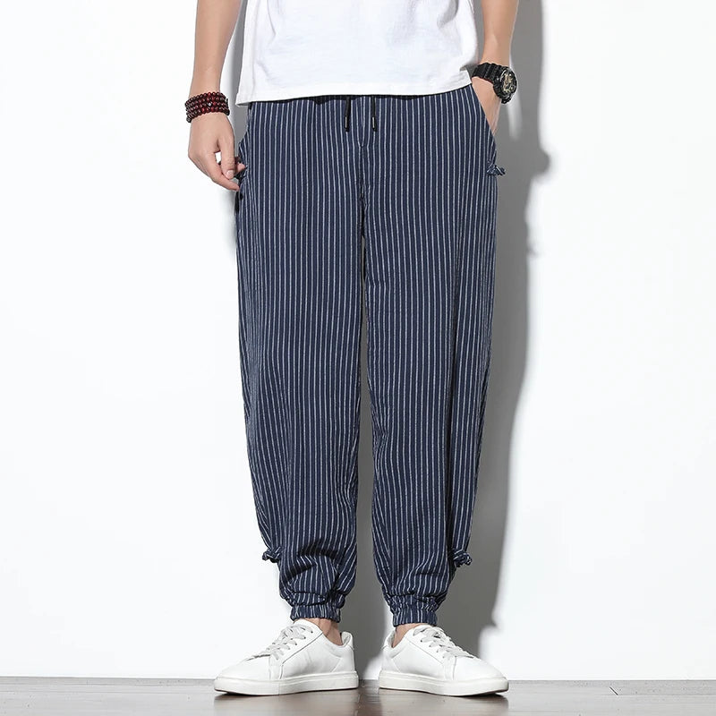 Front view of men's Palisade pinstripe joggers, showcasing design, relaxed fit, and ultimate comfort.