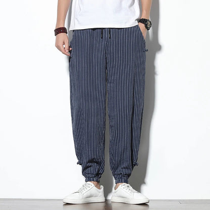 Front view of men's Palisade pinstripe joggers, showcasing design, relaxed fit, and ultimate comfort.