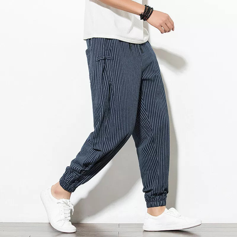 Men's pinstripe jogger, a comfortable & versatile casual pant for everyday wear with an athletic style.