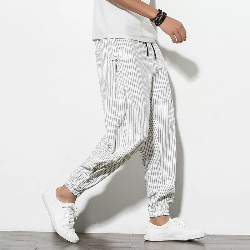 Comfortable men's Palisade pinstripe joggers, relaxed fit for ultimate loungewear & versatile casual style.
