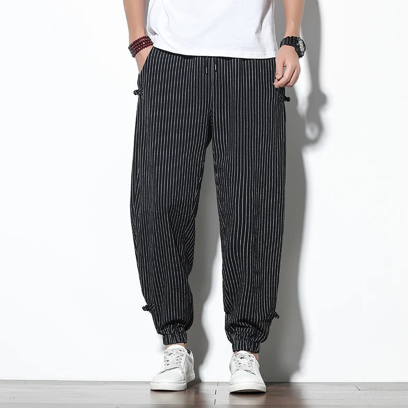 Essential men's pinstripe joggers, ultimate comfort, relaxed fit, perfect for versatile everyday wear.