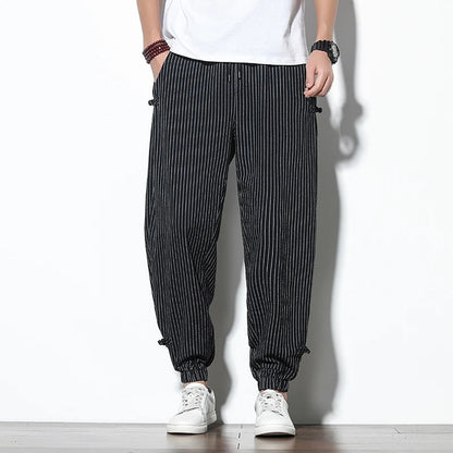 Essential men's pinstripe joggers, ultimate comfort, relaxed fit, perfect for versatile everyday wear.