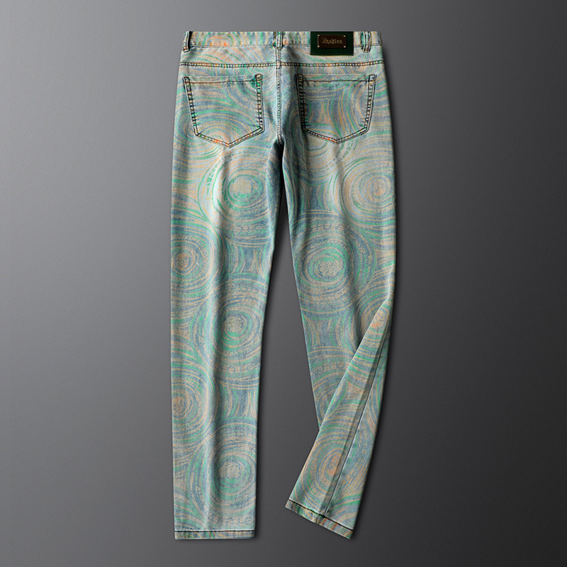 Men's patterned PRISM DENIM Jeans. Custom dyed tribal design on retro washed denim, comfortable and unique.
