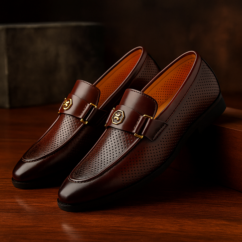 Men's perforated slip-on loafers, combining breathable comfort with refined style.