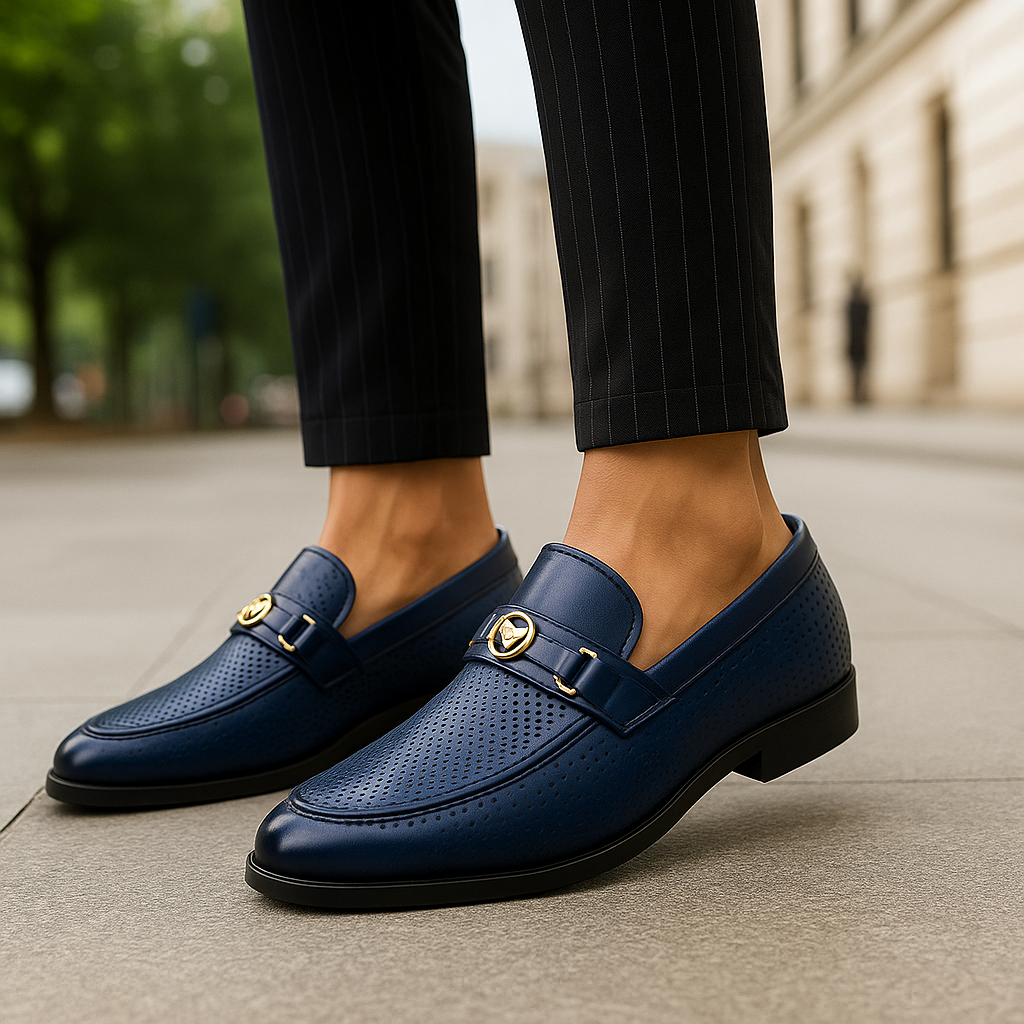 Versatile men's perforated loafers, perfect for dress & casual, delivering breathable style.