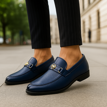 Versatile men's perforated loafers, perfect for dress & casual, delivering breathable style.