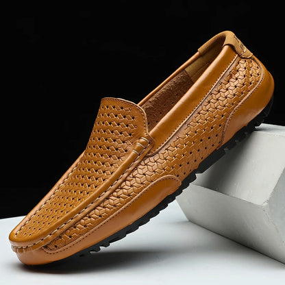 Men's perforated slip-on loafers, stylish & comfortable for everyday casual wear.