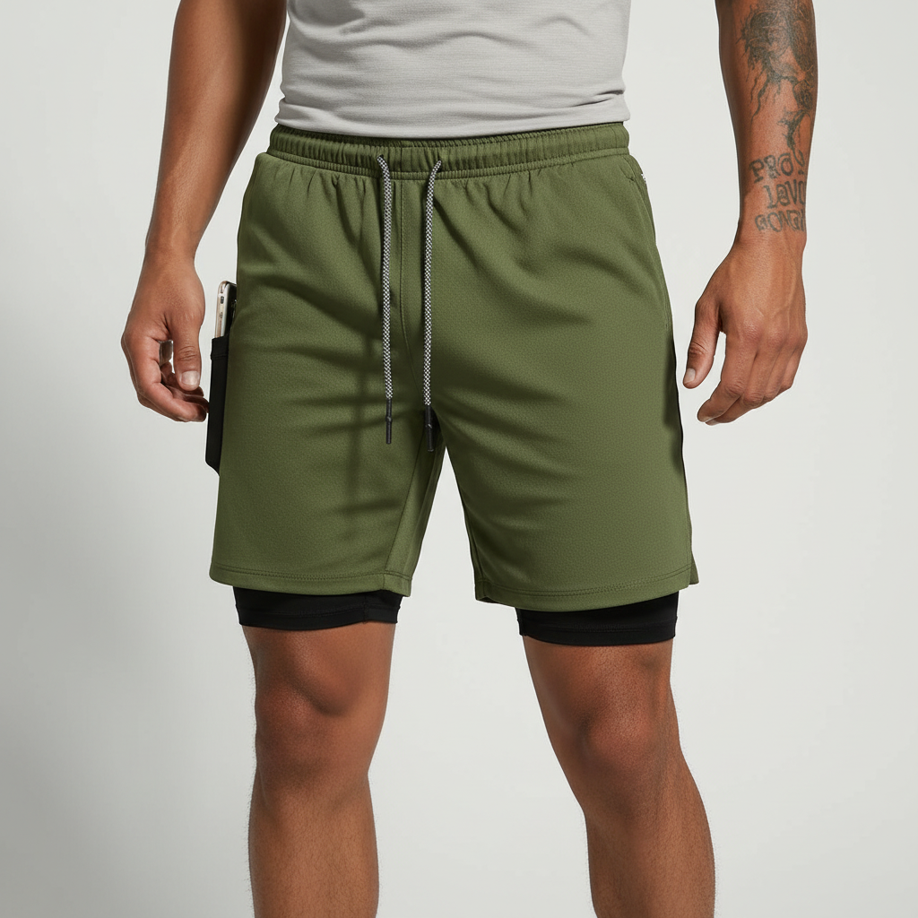 Man exercising outdoors wearing Men's Performance Double-Layer Running Shorts for active athletic training.