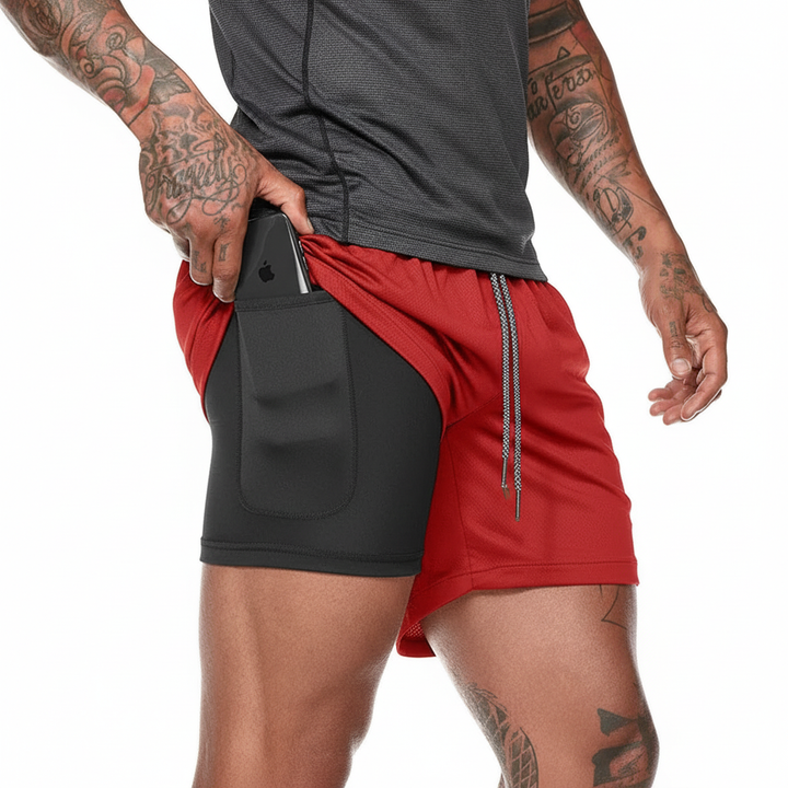 Flat lay of Men's Performance Double-Layer Running Shorts, showcasing design & ready for your next workout.