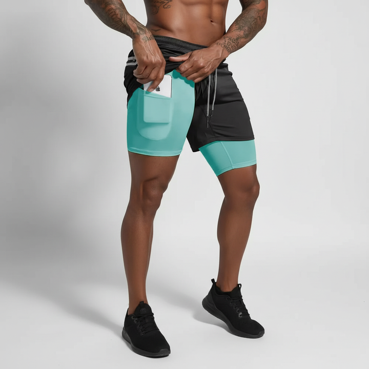 Lightweight Men's Double-Layer Running Shorts with inner compression for ultimate performance & comfort.