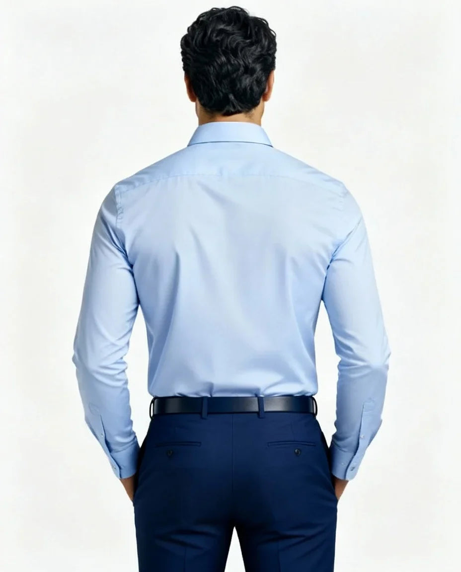 Durable men's dress shirt with advanced stretch and wrinkle-resistant fabric.