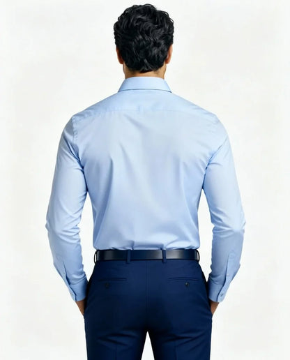 Durable men's dress shirt with advanced stretch and wrinkle-resistant fabric.
