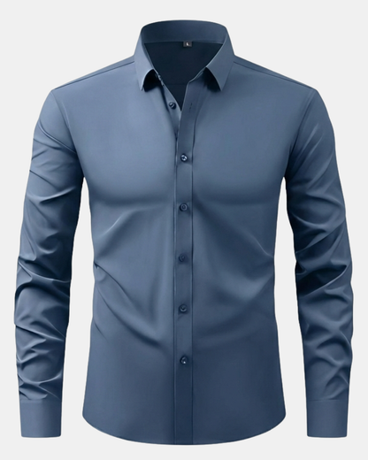 Men's formal stretch shirt, offering unrestricted movement and sharp appearance.