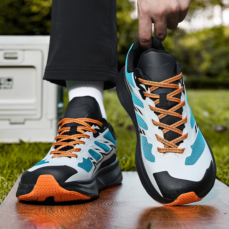 Black men's comfort running sneakers with a durable, non-slip grip outsole for all weather.