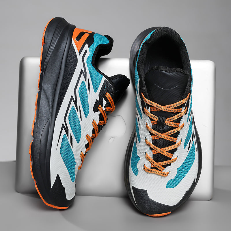 Men's athletic sneakers, blue and white, featuring a responsive design for ultimate comfort.