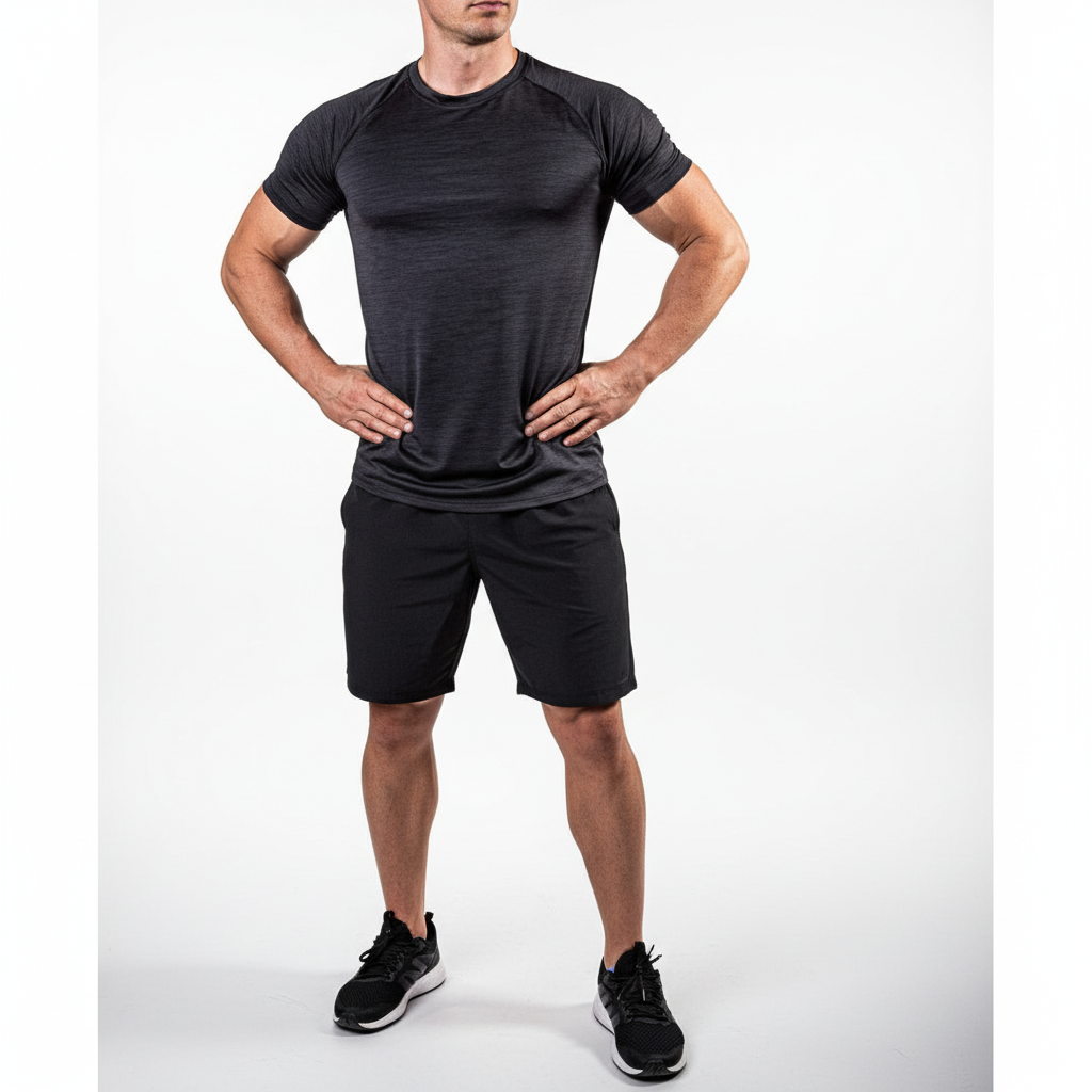 Breathable men's short sleeve athletic shirt, moisture-wicking for comfortable gym & sport.
