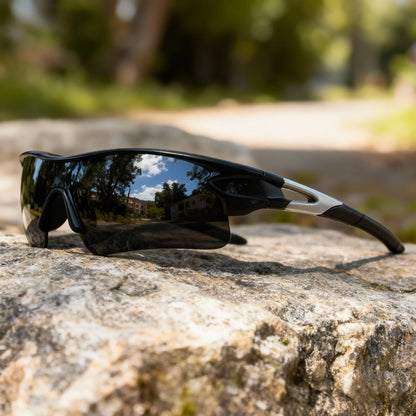 Sporty men's sunglasses with advanced UV protection, great for cycling & outdoor activities.
