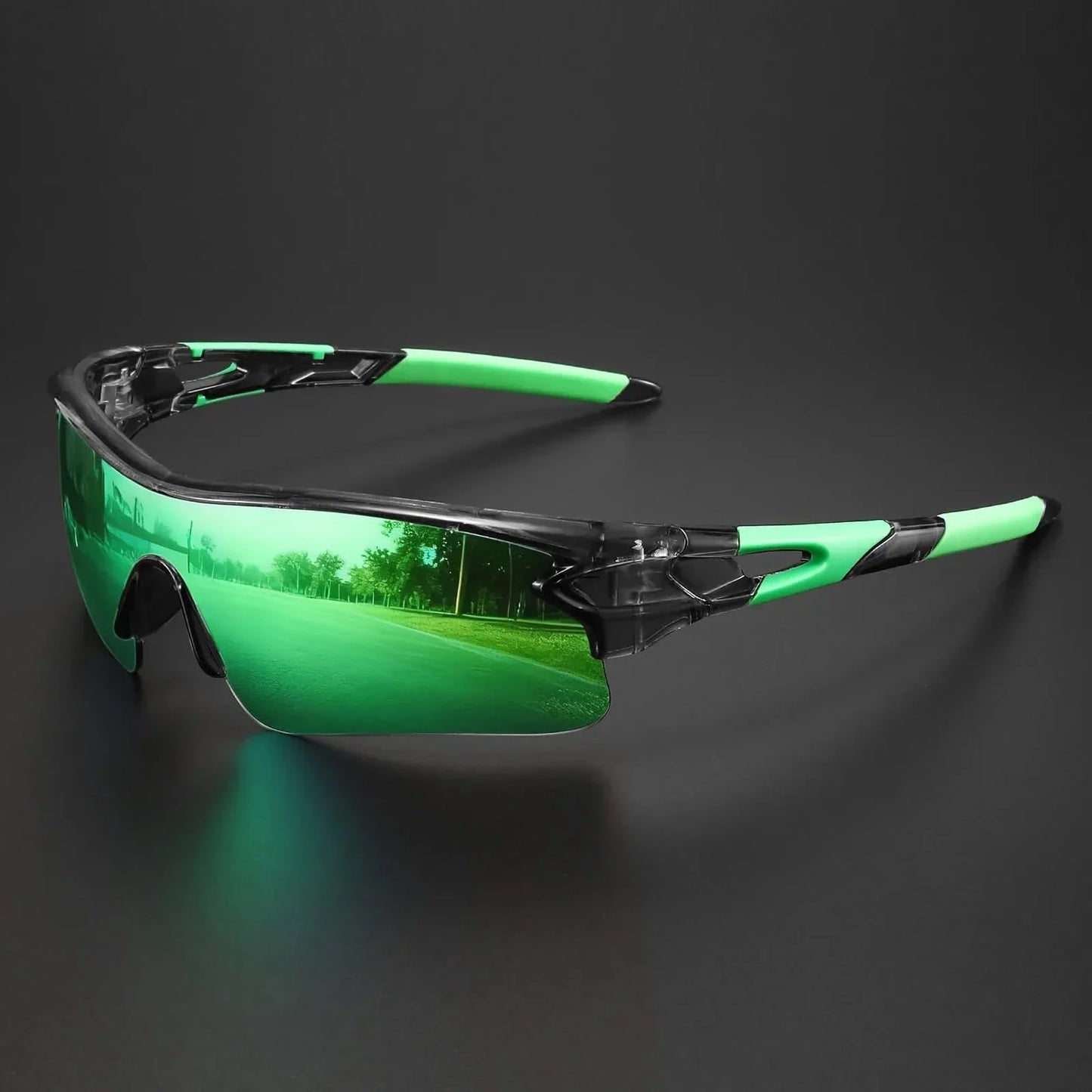 Lightweight men's athletic sunglasses with mirrored lenses, durable and UV protective for all outdoor sports.