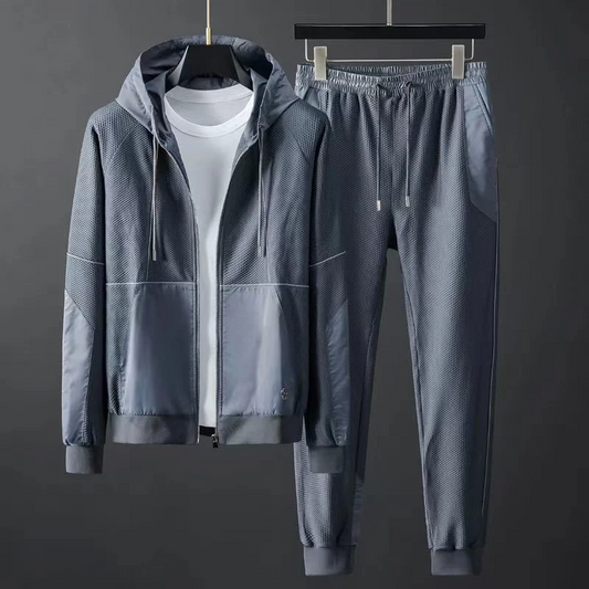 Men's performance techwear tracksuit. Ultimate comfort & modern style athletic set with tapered joggers.
