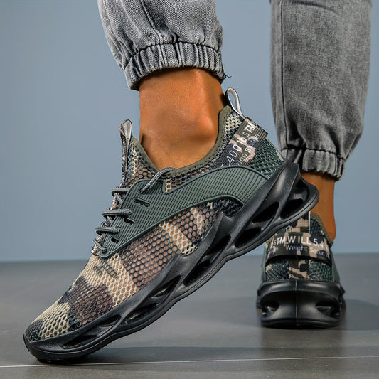 Men's Phantom Camo Mesh Running Sneakers, lightweight athletic shoes for performance & comfort.