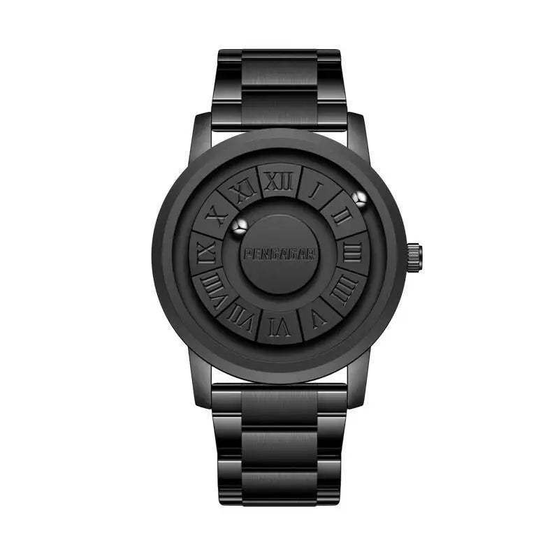 Contemporary men's watch, Phantom Geomagnetic, showcasing an eye-catching rotating dial and durable stainless steel build.