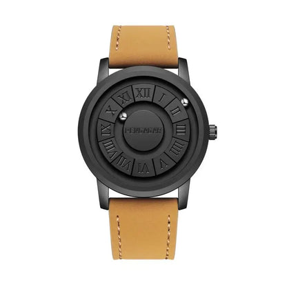 Phantom Geomagnetic men's watch, a unique timepiece with a fascinating rotating dial and elegant leather band.