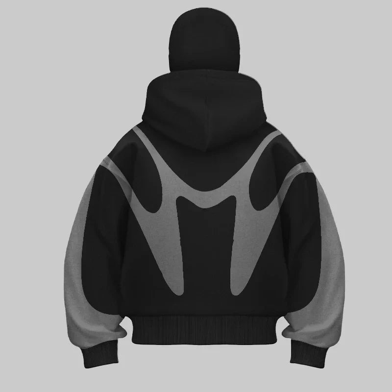 Men's Phantom Shield graphic balaclava hoodie. Stealth full-face design, ideal street style & comfortable outerwear.