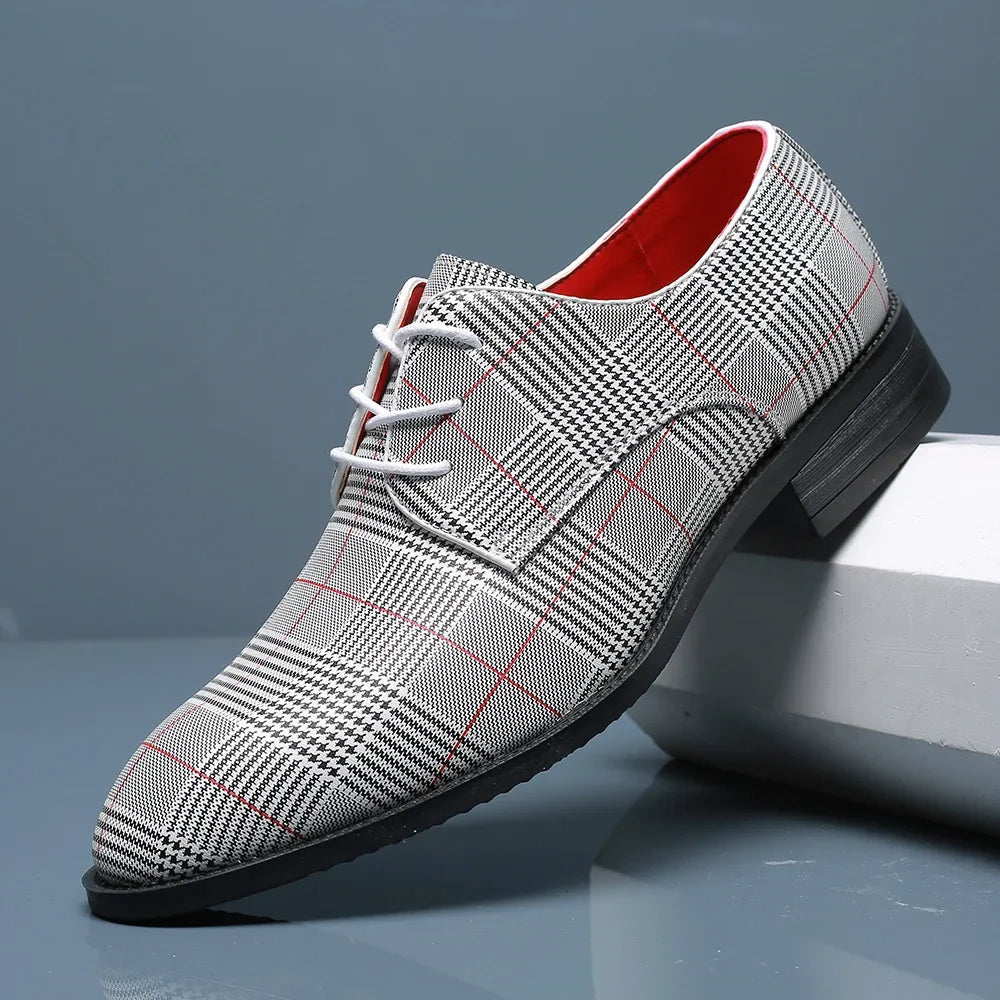 Men's plaid oxford dress shoes for a sophisticated and bold business look.