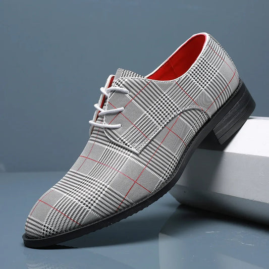 Men's plaid oxford dress shoes for a sophisticated and bold business look.