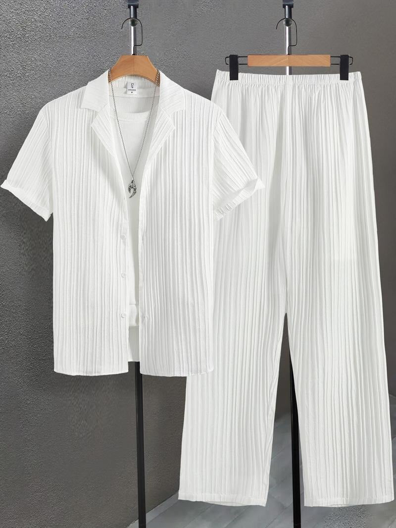 Men's pleated lounge set, soft knit two-piece, relaxed fit for ultimate comfort and casual wear.