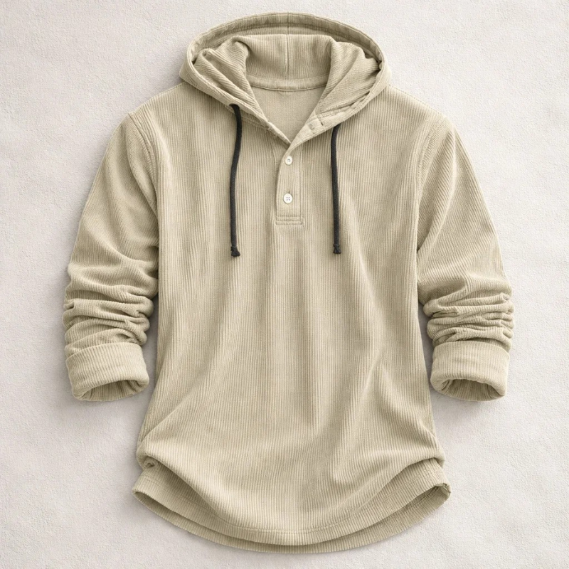 Stylish men's plush hoodie. Soft, warm casual outerwear for fall & everyday comfort. Cozy long-sleeve design.