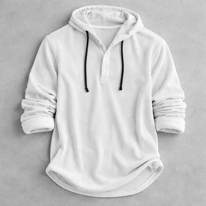Cozy men's plush casual hoodie. Warm long-sleeve pullover for stylish fall & winter comfort and everyday wear.