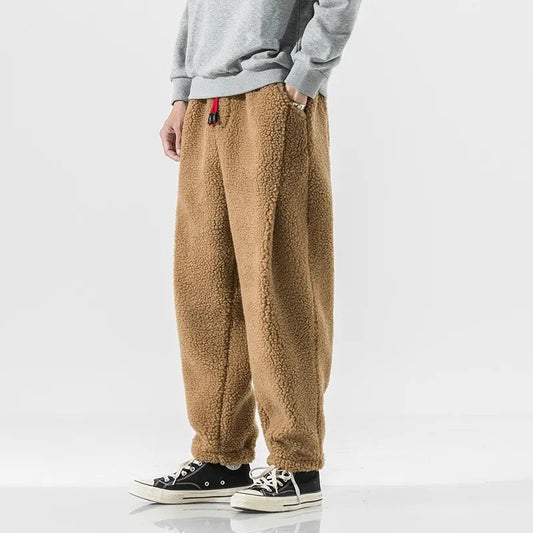Men's Plush Sherpa Fleece Jogger Pants, cozy & warm loungewear for winter, relaxed fit.