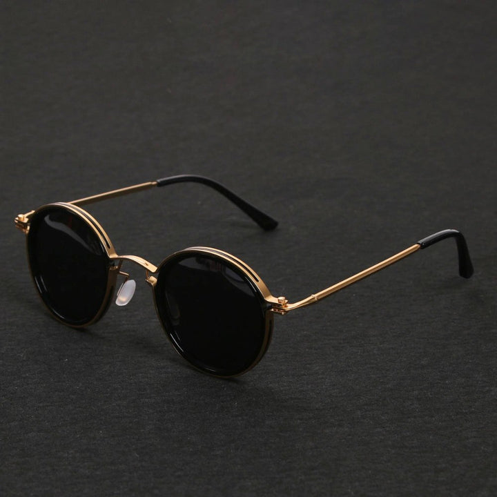 Men's polarized double bridge sunglasses with solid lenses & metal frame for anti-glare protection.