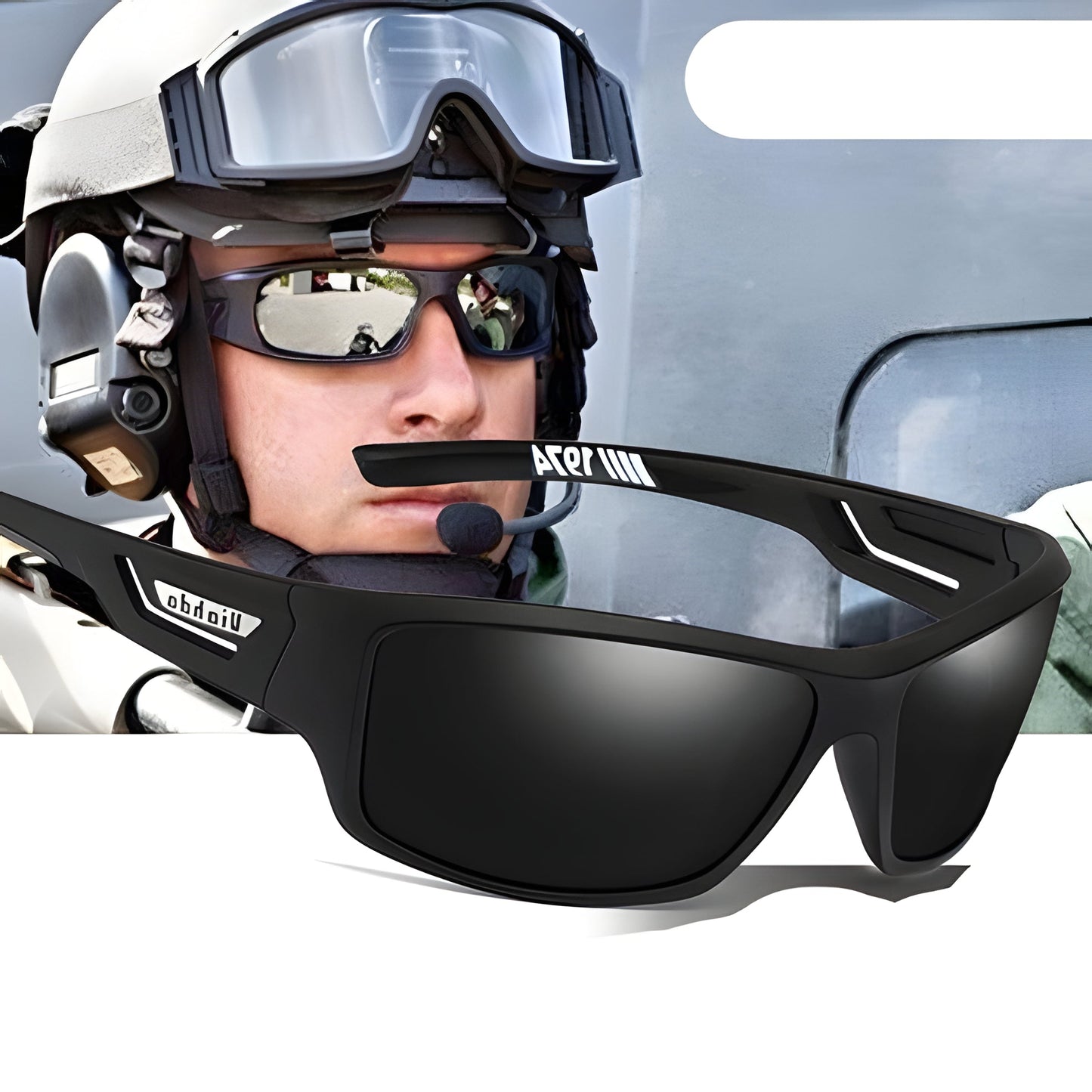 Clear view men's polarized UV400 sunglasses, designed for fishing, reducing glare & protecting eyes outdoors.