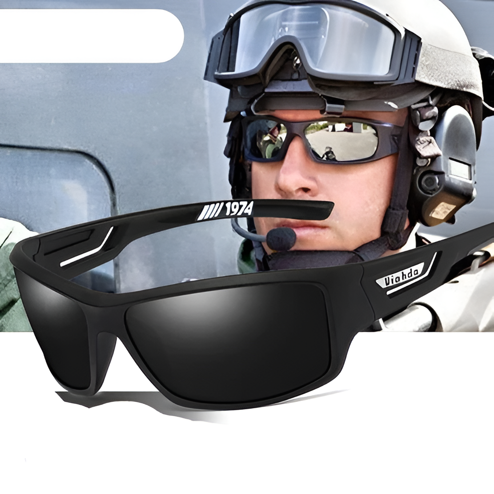 Men's tactical outdoor sports sunglasses. Polarized UV400 anti-glare lenses provide superior vision & sun protection.
