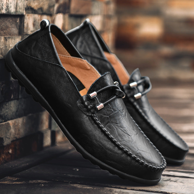 Polished men's bit loafers, classic dress shoes with a sleek metal bit, comfortable men's footwear.