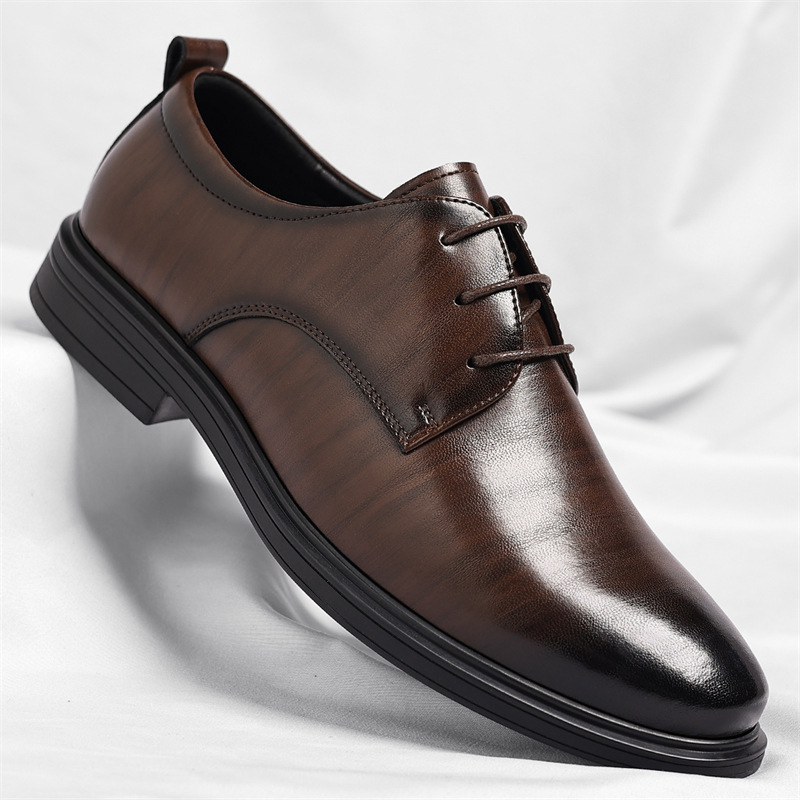 Men's polished black professional dress shoes, perfect for business meetings & office attire.