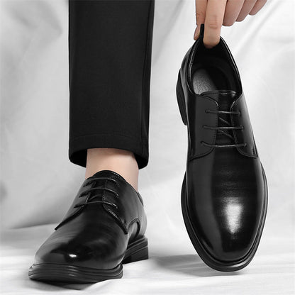 Men's classic polished black professional dress shoes for business, office, and formal events.